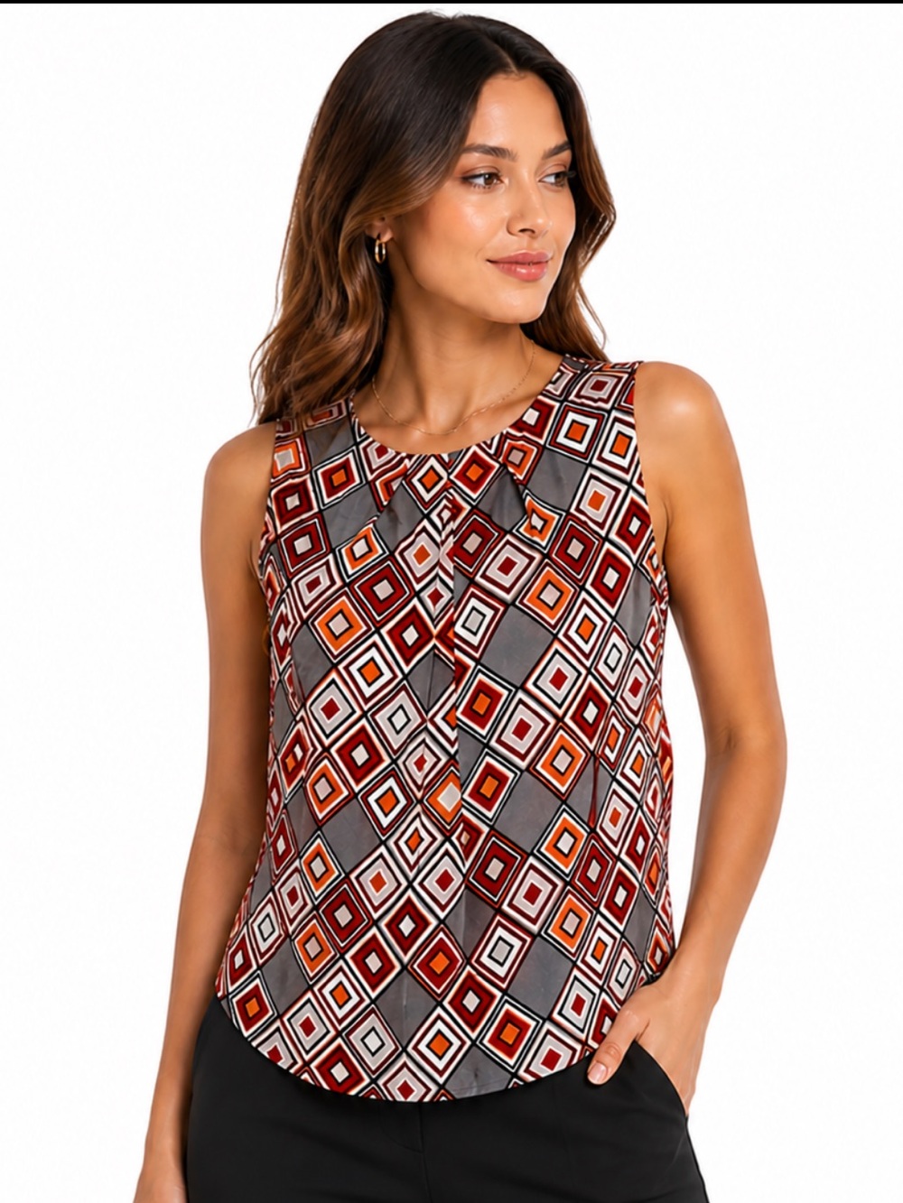 Nine West Suit Separates Geometric Print Sleeveless Top – Size M